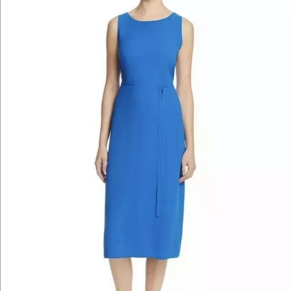 EILEEN FISHER Dress Sz M Silk Georgette Crepe Blue